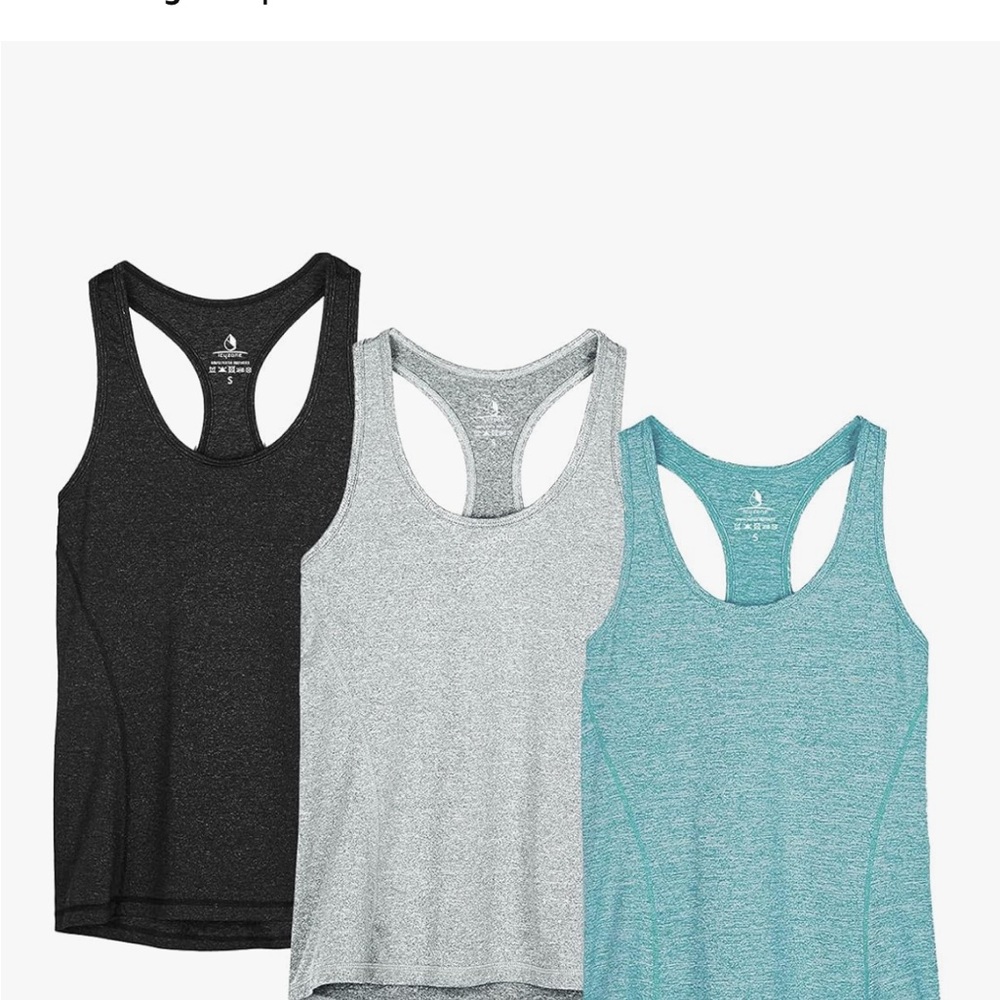Set of Three Gray/Dark Gray/Aqua Cotton-Blend Workout Tank Top